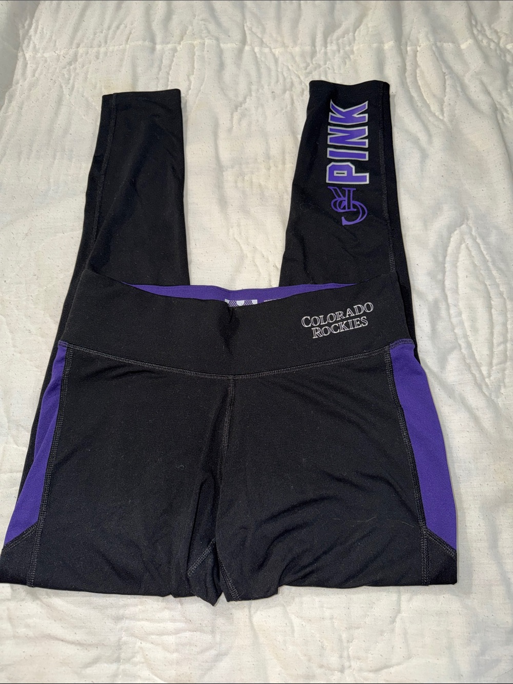 PINK Victoria's Secret MLB Colorado Rockies Ultimate Leggings Black Purple Small